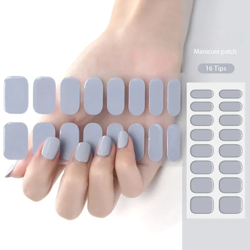 16/22 Tips Semi Cured Gel Nail Stickers for UV Lamp Designer Adhesive Nail Gel Wraps DIY Long-lasting Nail Decoration