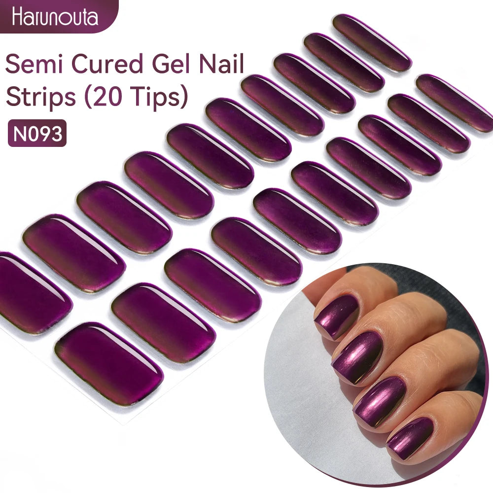 Harunouta Gold Foil Semi-Cured Gel Nail Stickers Adhesive Waterproof Long Lasting Full Cover Gel Nail Stickers UV Lamp Needed