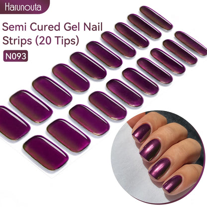 Harunouta Gold Foil Semi-Cured Gel Nail Stickers Adhesive Waterproof Long Lasting Full Cover Gel Nail Stickers UV Lamp Needed