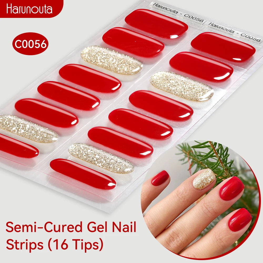 Harunouta Gold Foil Semi-Cured Gel Nail Stickers Adhesive Waterproof Long Lasting Full Cover Gel Nail Stickers UV Lamp Needed