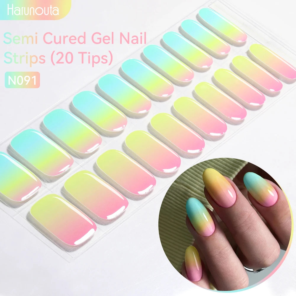 Harunouta Gold Foil Semi-Cured Gel Nail Stickers Adhesive Waterproof Long Lasting Full Cover Gel Nail Stickers UV Lamp Needed
