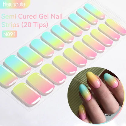 Harunouta Gold Foil Semi-Cured Gel Nail Stickers Adhesive Waterproof Long Lasting Full Cover Gel Nail Stickers UV Lamp Needed