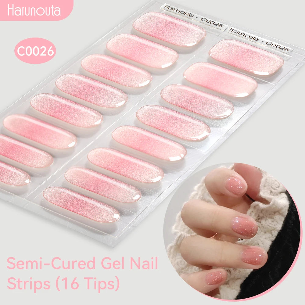 Harunouta Gold Foil Semi-Cured Gel Nail Stickers Adhesive Waterproof Long Lasting Full Cover Gel Nail Stickers UV Lamp Needed