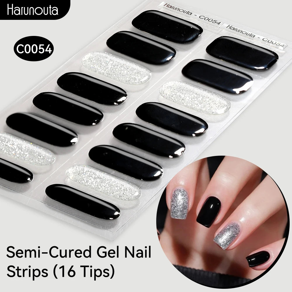 Harunouta Gold Foil Semi-Cured Gel Nail Stickers Adhesive Waterproof Long Lasting Full Cover Gel Nail Stickers UV Lamp Needed