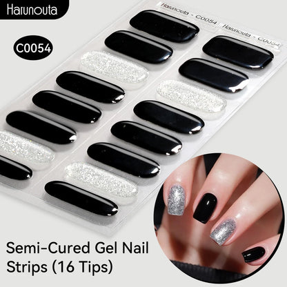 Harunouta Gold Foil Semi-Cured Gel Nail Stickers Adhesive Waterproof Long Lasting Full Cover Gel Nail Stickers UV Lamp Needed