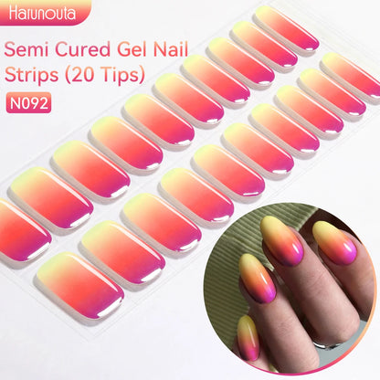 Harunouta Gold Foil Semi-Cured Gel Nail Stickers Adhesive Waterproof Long Lasting Full Cover Gel Nail Stickers UV Lamp Needed