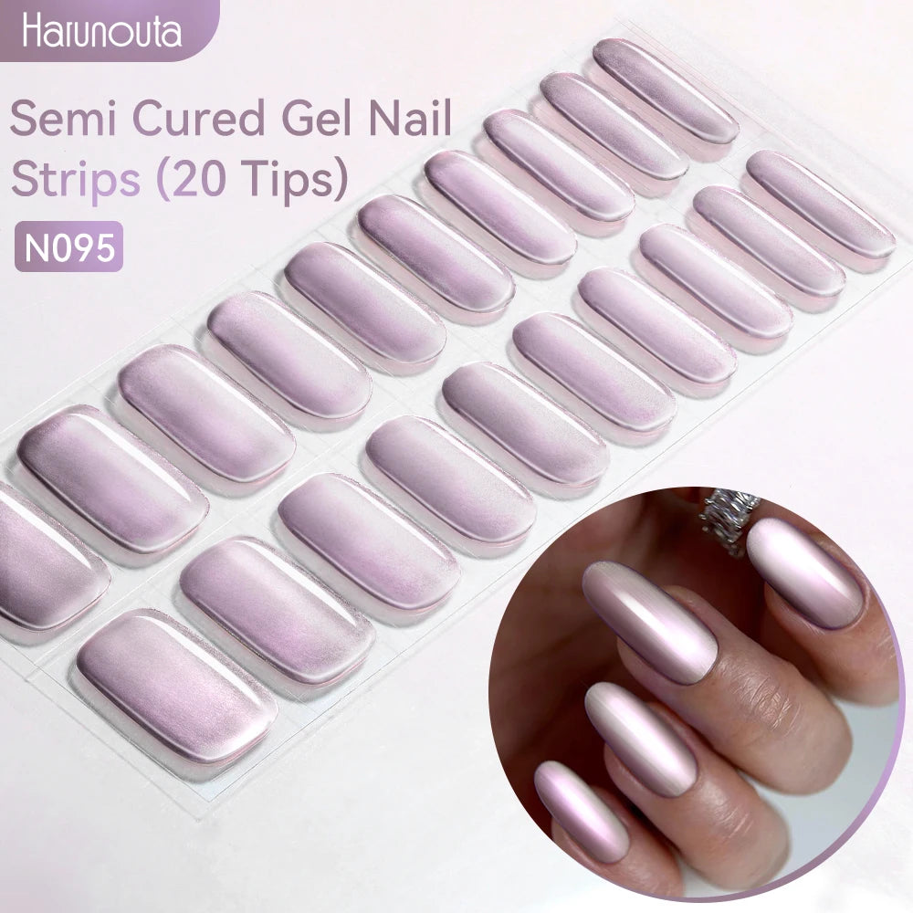 Harunouta Gold Foil Semi-Cured Gel Nail Stickers Adhesive Waterproof Long Lasting Full Cover Gel Nail Stickers UV Lamp Needed