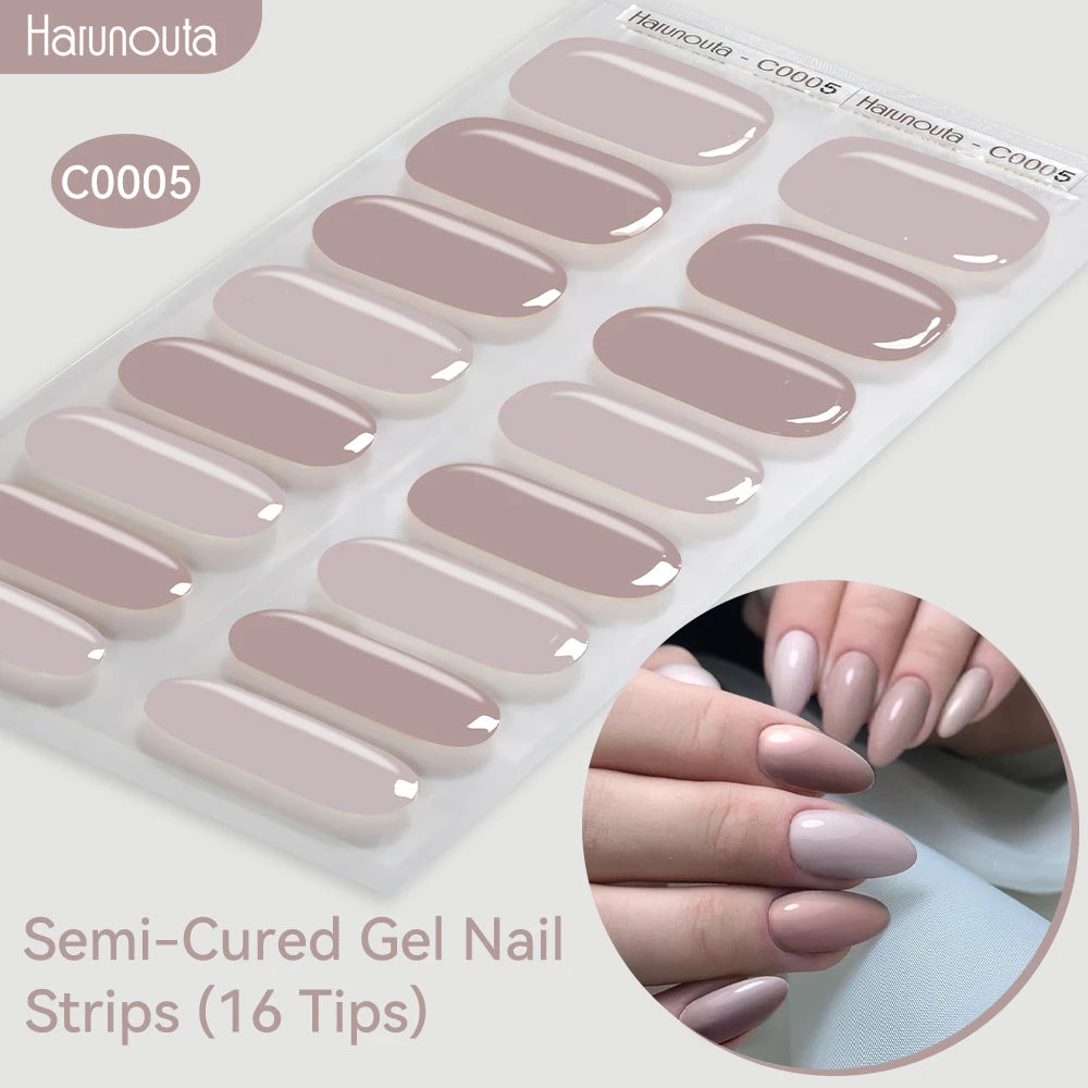 Harunouta Gold Foil Semi-Cured Gel Nail Stickers Adhesive Waterproof Long Lasting Full Cover Gel Nail Stickers UV Lamp Needed