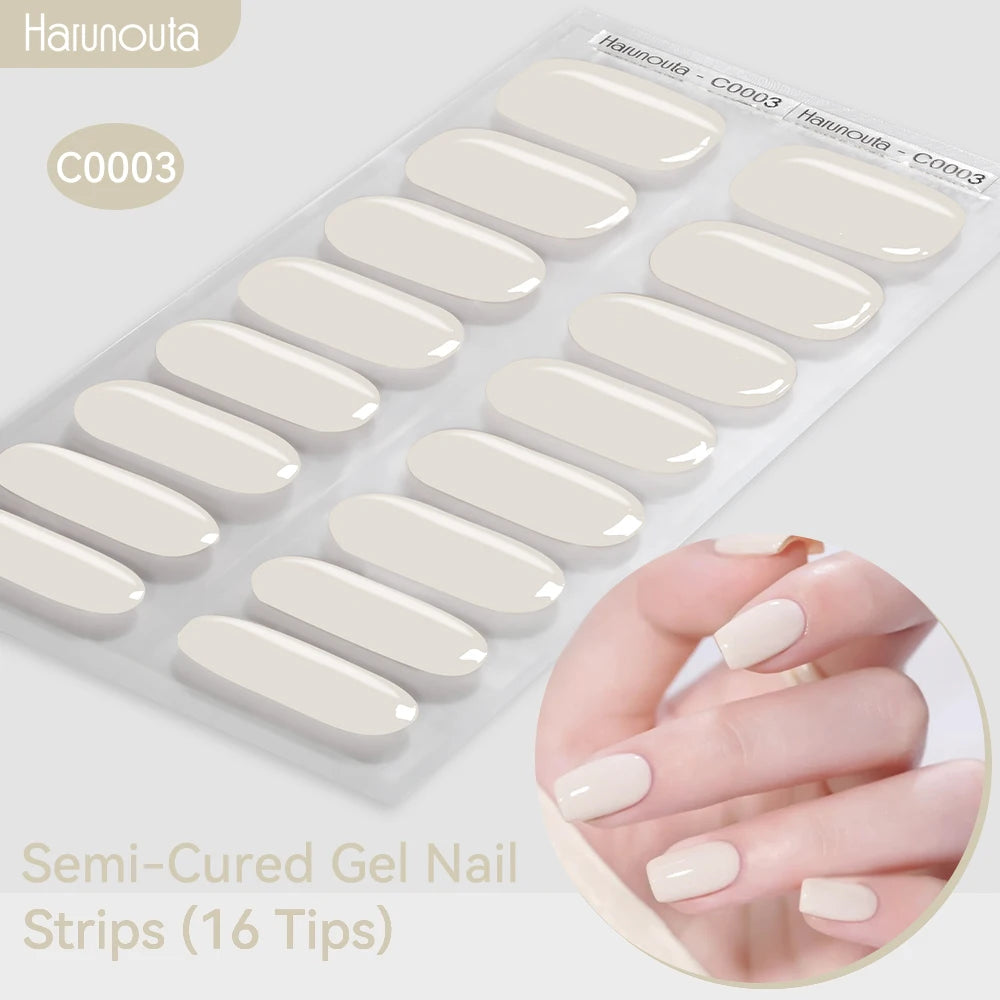 Harunouta Gold Foil Semi-Cured Gel Nail Stickers Adhesive Waterproof Long Lasting Full Cover Gel Nail Stickers UV Lamp Needed