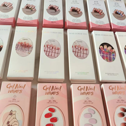16/22 Tips Semi Cured Gel Nail Stickers for UV Lamp Designer Adhesive Nail Gel Wraps DIY Long-lasting  Nail Decoration