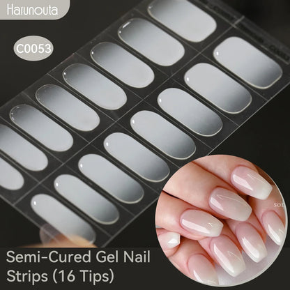 Harunouta Gold Foil Semi-Cured Gel Nail Stickers Adhesive Waterproof Long Lasting Full Cover Gel Nail Stickers UV Lamp Needed