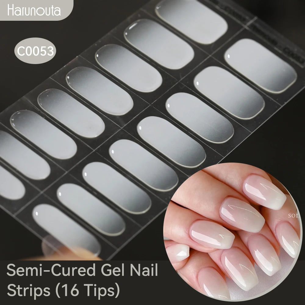 Harunouta Gold Foil Semi-Cured Gel Nail Stickers Adhesive Waterproof Long Lasting Full Cover Gel Nail Stickers UV Lamp Needed