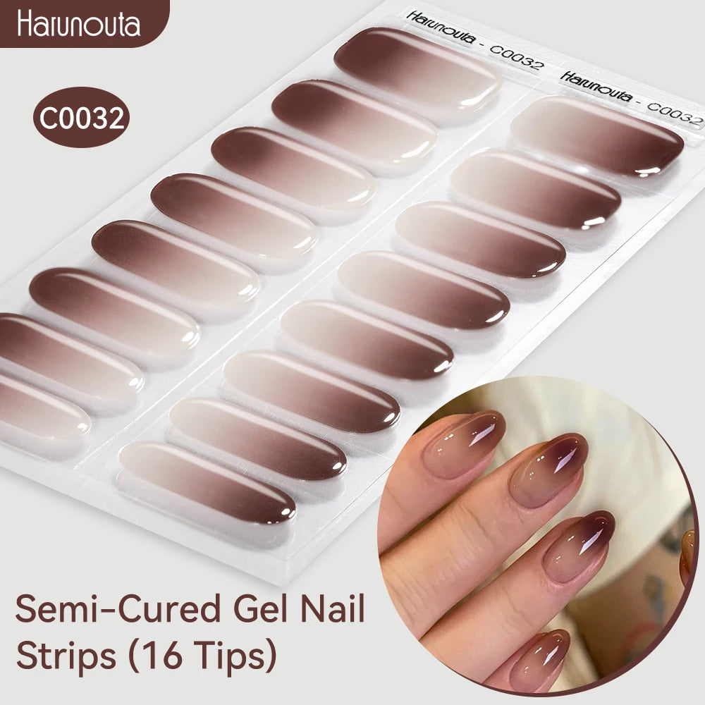 Harunouta Gold Foil Semi-Cured Gel Nail Stickers Adhesive Waterproof Long Lasting Full Cover Gel Nail Stickers UV Lamp Needed