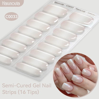 Harunouta Gold Foil Semi-Cured Gel Nail Stickers Adhesive Waterproof Long Lasting Full Cover Gel Nail Stickers UV Lamp Needed