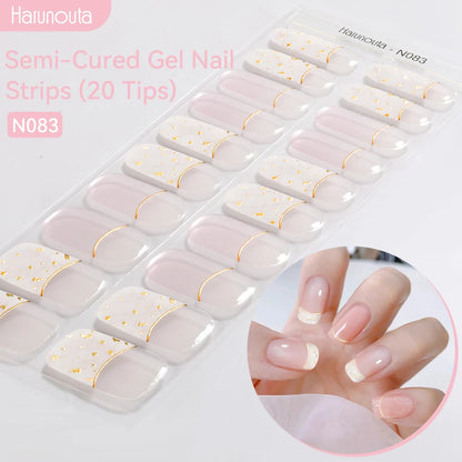 Harunouta Gold Foil Semi-Cured Gel Nail Stickers Adhesive Waterproof Long Lasting Full Cover Gel Nail Stickers UV Lamp Needed