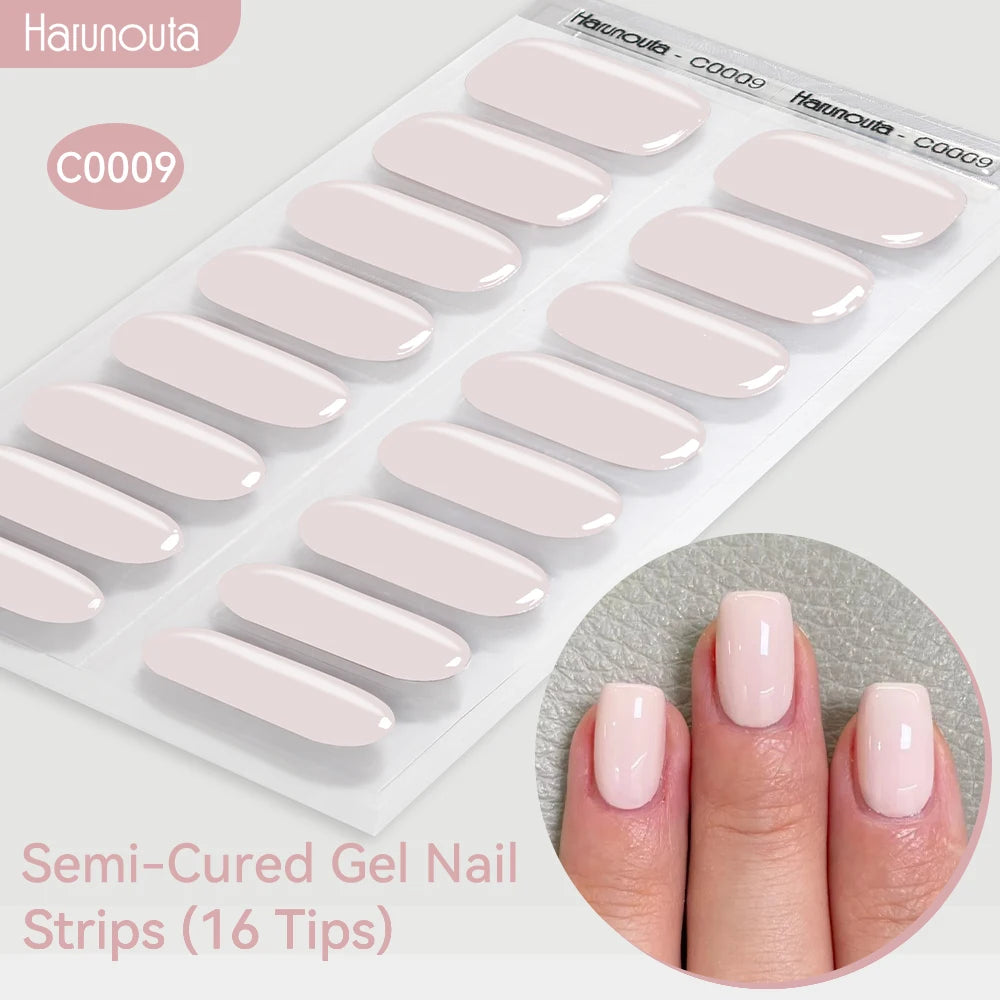 Harunouta Gold Foil Semi-Cured Gel Nail Stickers Adhesive Waterproof Long Lasting Full Cover Gel Nail Stickers UV Lamp Needed