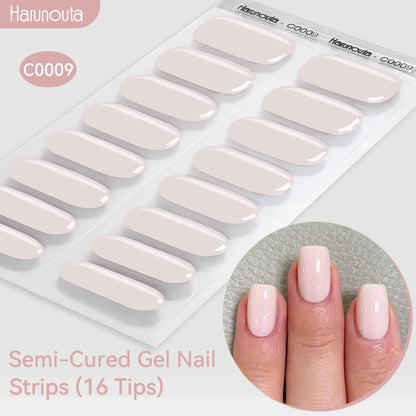 Harunouta Gold Foil Semi-Cured Gel Nail Stickers Adhesive Waterproof Long Lasting Full Cover Gel Nail Stickers UV Lamp Needed