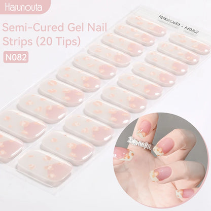 Harunouta Gold Foil Semi-Cured Gel Nail Stickers Adhesive Waterproof Long Lasting Full Cover Gel Nail Stickers UV Lamp Needed