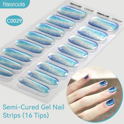 Harunouta Gold Foil Semi-Cured Gel Nail Stickers Adhesive Waterproof Long Lasting Full Cover Gel Nail Stickers UV Lamp Needed