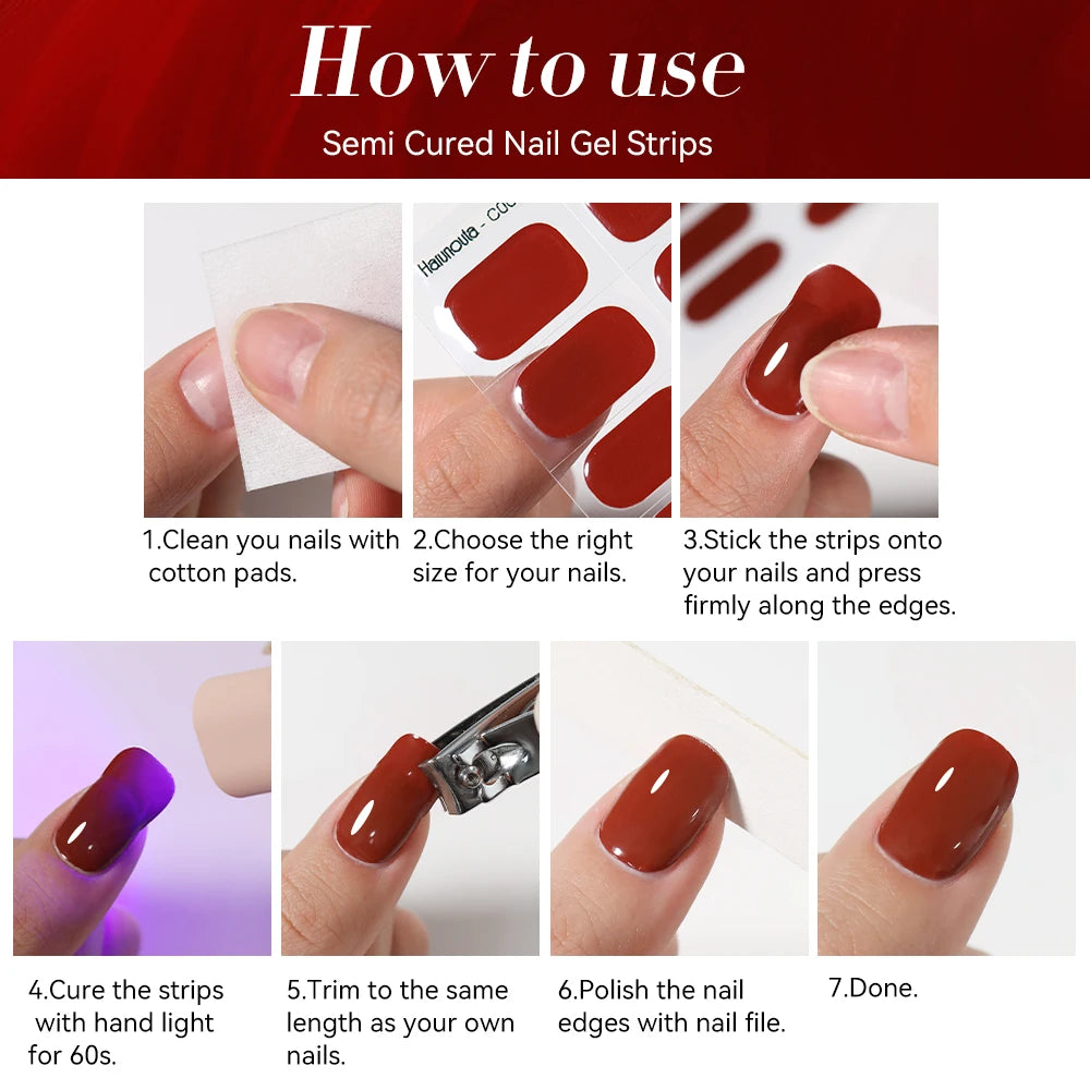 Harunouta Gold Foil Semi-Cured Gel Nail Stickers Adhesive Waterproof Long Lasting Full Cover Gel Nail Stickers UV Lamp Needed