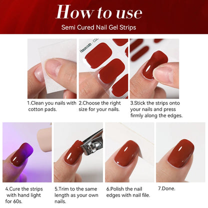 Harunouta Gold Foil Semi-Cured Gel Nail Stickers Adhesive Waterproof Long Lasting Full Cover Gel Nail Stickers UV Lamp Needed