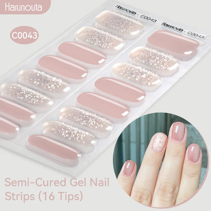 Harunouta Gold Foil Semi-Cured Gel Nail Stickers Adhesive Waterproof Long Lasting Full Cover Gel Nail Stickers UV Lamp Needed