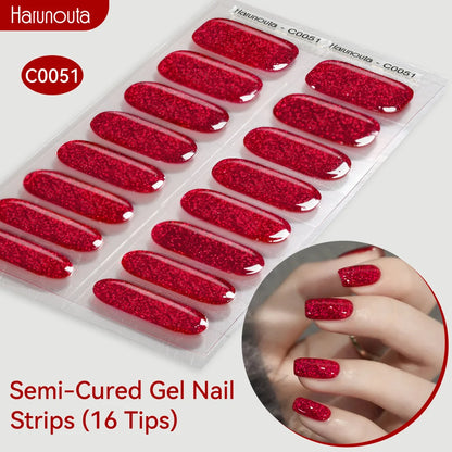 Harunouta Gold Foil Semi-Cured Gel Nail Stickers Adhesive Waterproof Long Lasting Full Cover Gel Nail Stickers UV Lamp Needed