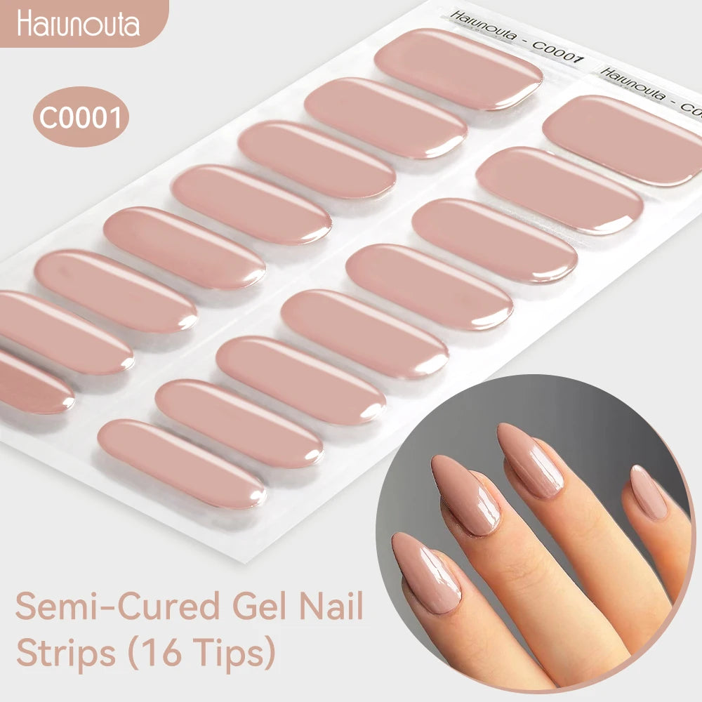 Harunouta Gold Foil Semi-Cured Gel Nail Stickers Adhesive Waterproof Long Lasting Full Cover Gel Nail Stickers UV Lamp Needed