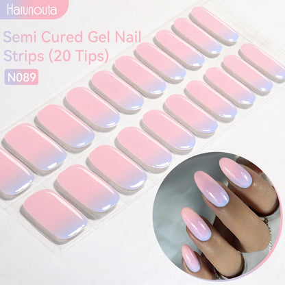 Harunouta Gold Foil Semi-Cured Gel Nail Stickers Adhesive Waterproof Long Lasting Full Cover Gel Nail Stickers UV Lamp Needed