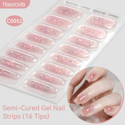 Harunouta Gold Foil Semi-Cured Gel Nail Stickers Adhesive Waterproof Long Lasting Full Cover Gel Nail Stickers UV Lamp Needed