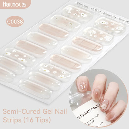 Harunouta Gold Foil Semi-Cured Gel Nail Stickers Adhesive Waterproof Long Lasting Full Cover Gel Nail Stickers UV Lamp Needed