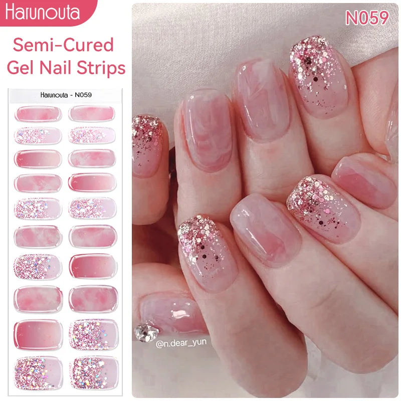 Harunouta Gold Foil Semi-Cured Gel Nail Stickers Adhesive Waterproof Long Lasting Full Cover Gel Nail Stickers UV Lamp Needed