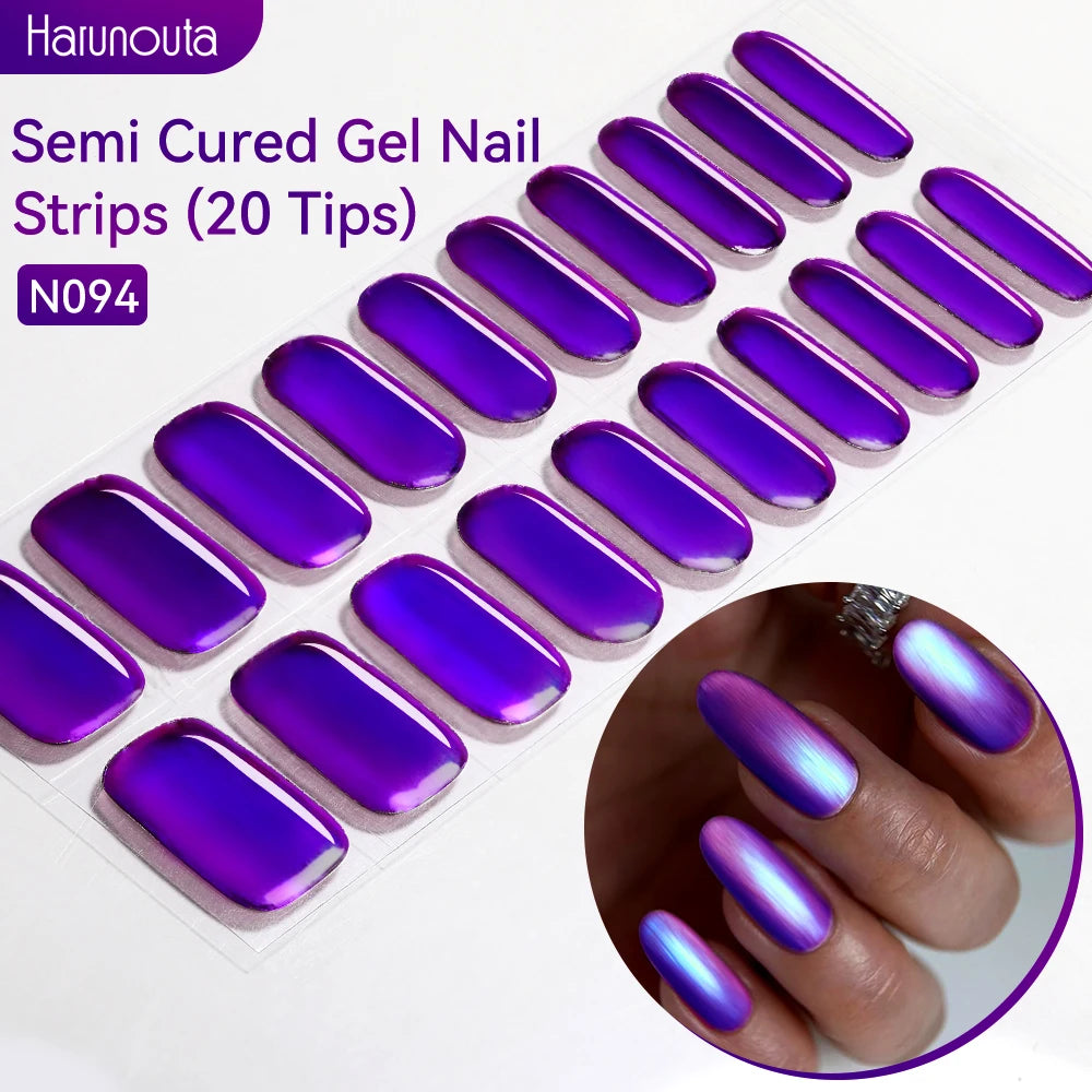 Harunouta Gold Foil Semi-Cured Gel Nail Stickers Adhesive Waterproof Long Lasting Full Cover Gel Nail Stickers UV Lamp Needed