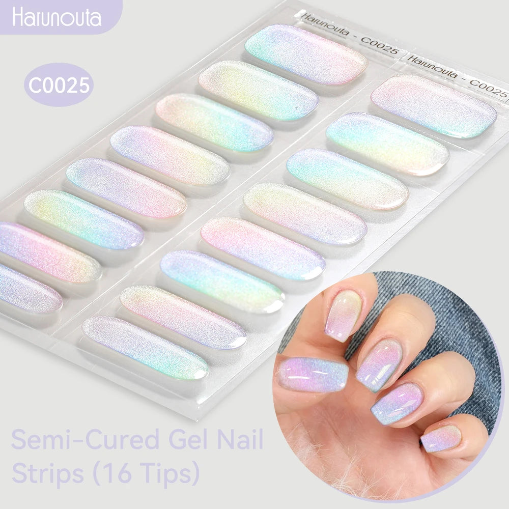 Harunouta Gold Foil Semi-Cured Gel Nail Stickers Adhesive Waterproof Long Lasting Full Cover Gel Nail Stickers UV Lamp Needed