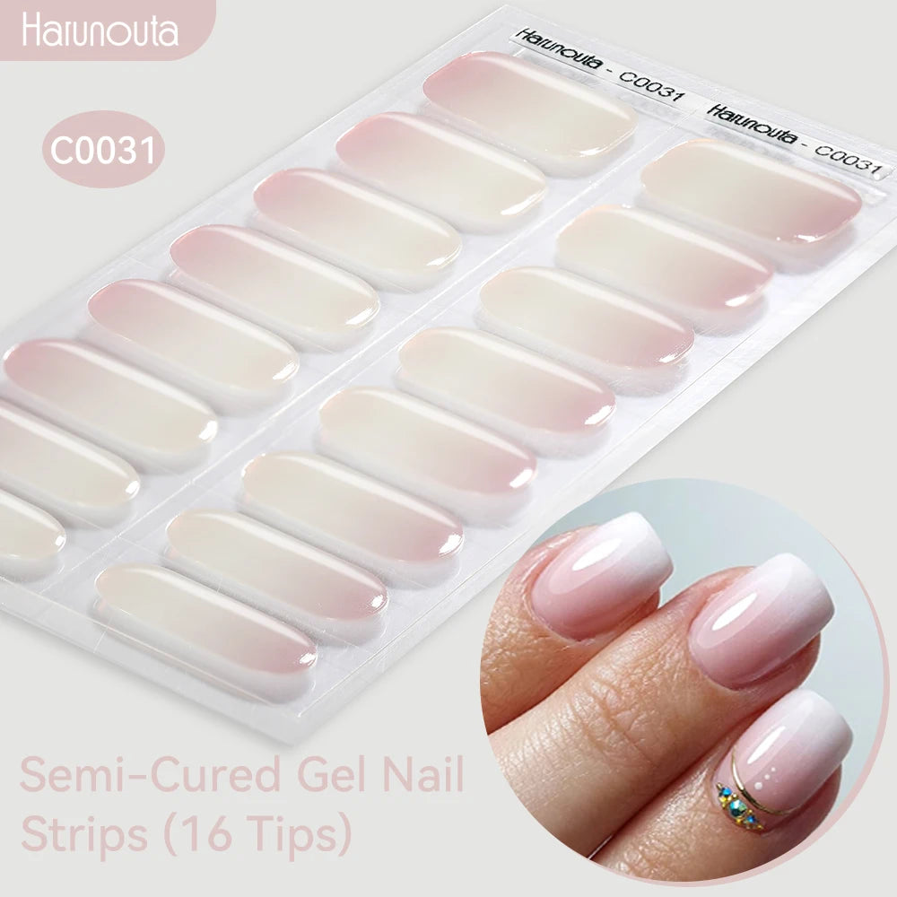 Harunouta Gold Foil Semi-Cured Gel Nail Stickers Adhesive Waterproof Long Lasting Full Cover Gel Nail Stickers UV Lamp Needed