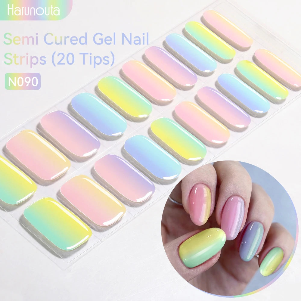 Harunouta Gold Foil Semi-Cured Gel Nail Stickers Adhesive Waterproof Long Lasting Full Cover Gel Nail Stickers UV Lamp Needed
