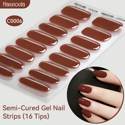 Harunouta Gold Foil Semi-Cured Gel Nail Stickers Adhesive Waterproof Long Lasting Full Cover Gel Nail Stickers UV Lamp Needed