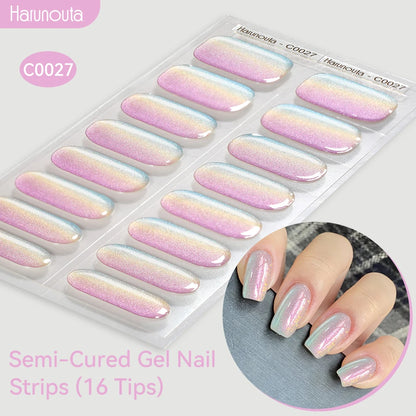 Harunouta Gold Foil Semi-Cured Gel Nail Stickers Adhesive Waterproof Long Lasting Full Cover Gel Nail Stickers UV Lamp Needed