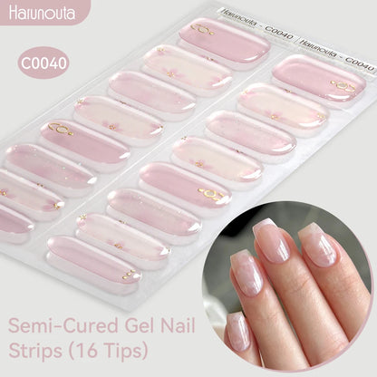 Harunouta Gold Foil Semi-Cured Gel Nail Stickers Adhesive Waterproof Long Lasting Full Cover Gel Nail Stickers UV Lamp Needed