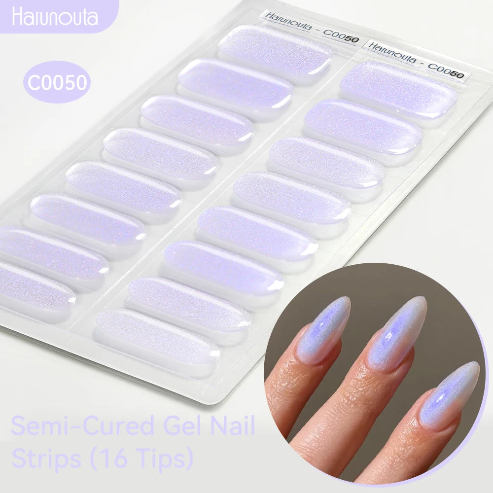 Harunouta Gold Foil Semi-Cured Gel Nail Stickers Adhesive Waterproof Long Lasting Full Cover Gel Nail Stickers UV Lamp Needed