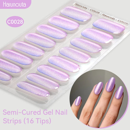 Harunouta Gold Foil Semi-Cured Gel Nail Stickers Adhesive Waterproof Long Lasting Full Cover Gel Nail Stickers UV Lamp Needed