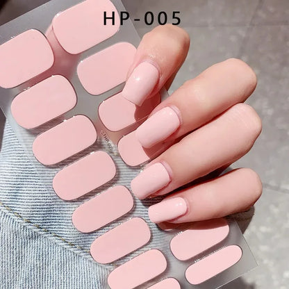 2024# New Semi-Cured Gel Nail Stickers Long-Lasting Solid Color Nail Strips UV Lamp Cured Manicure Gel Decal 16Tips