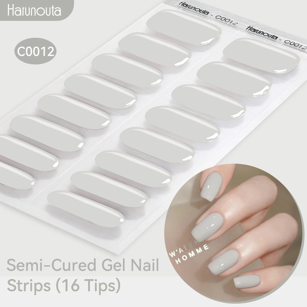 Harunouta Gold Foil Semi-Cured Gel Nail Stickers Adhesive Waterproof Long Lasting Full Cover Gel Nail Stickers UV Lamp Needed
