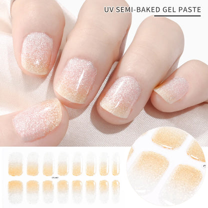 2024# New Semi-Cured Gel Nail Stickers Long-Lasting Solid Color Nail Strips UV Lamp Cured Manicure Gel Decal 16Tips