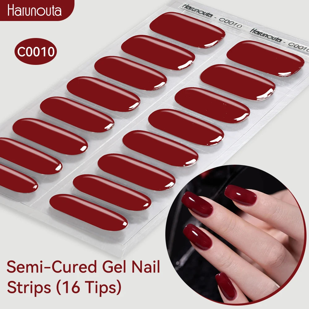 Harunouta Gold Foil Semi-Cured Gel Nail Stickers Adhesive Waterproof Long Lasting Full Cover Gel Nail Stickers UV Lamp Needed