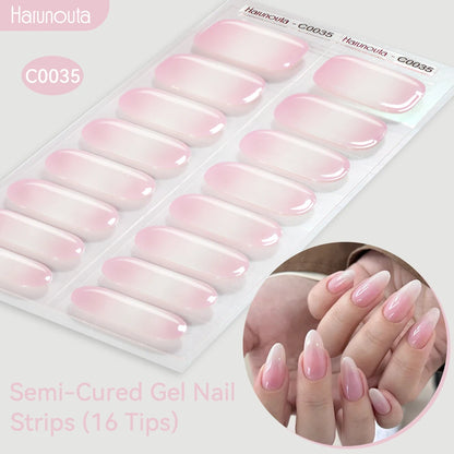 Harunouta Gold Foil Semi-Cured Gel Nail Stickers Adhesive Waterproof Long Lasting Full Cover Gel Nail Stickers UV Lamp Needed