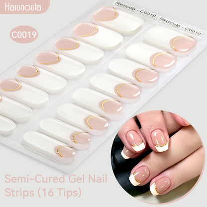 Harunouta Gold Foil Semi-Cured Gel Nail Stickers Adhesive Waterproof Long Lasting Full Cover Gel Nail Stickers UV Lamp Needed