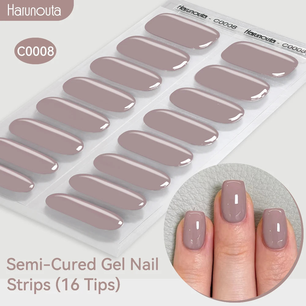 Harunouta Gold Foil Semi-Cured Gel Nail Stickers Adhesive Waterproof Long Lasting Full Cover Gel Nail Stickers UV Lamp Needed