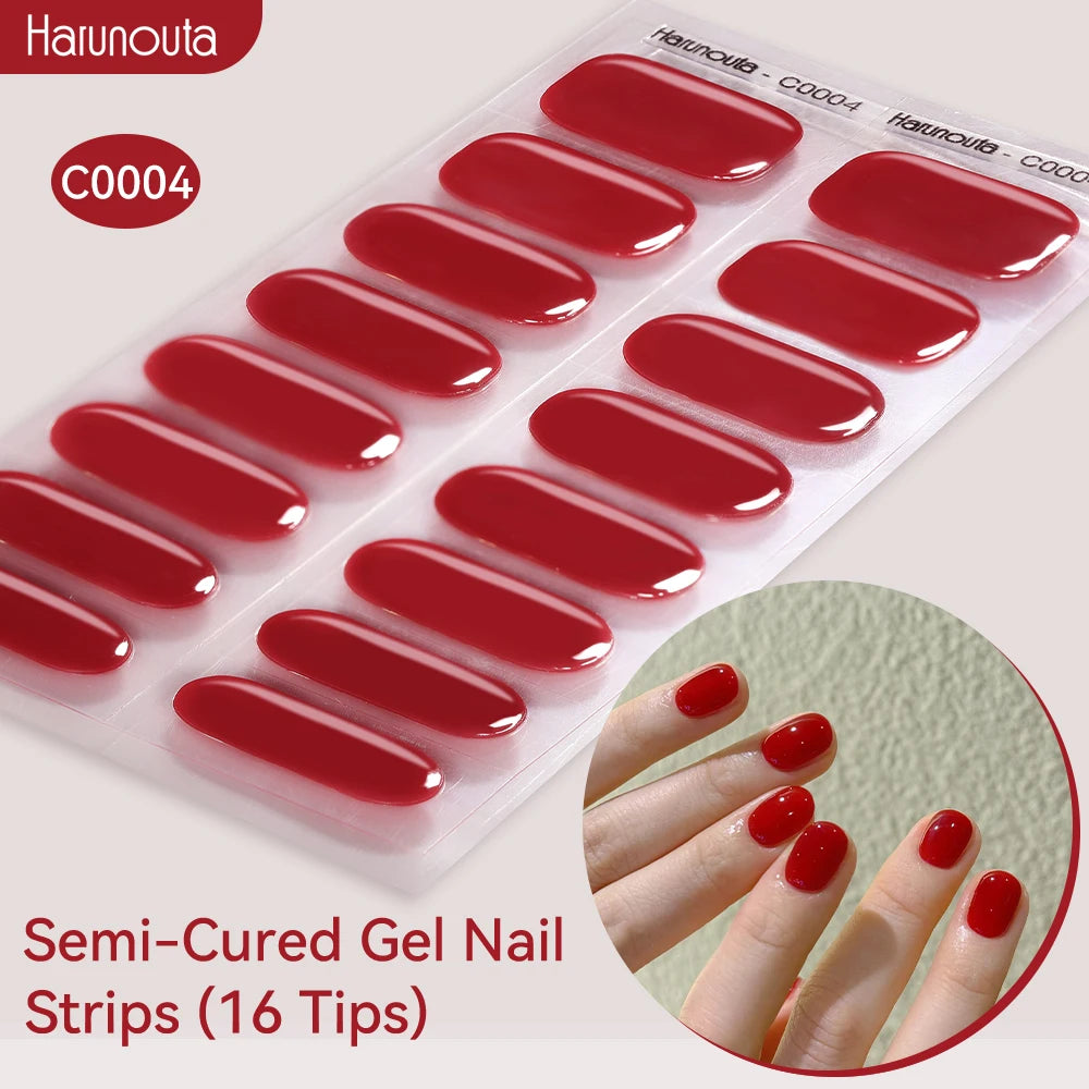 Harunouta Gold Foil Semi-Cured Gel Nail Stickers Adhesive Waterproof Long Lasting Full Cover Gel Nail Stickers UV Lamp Needed