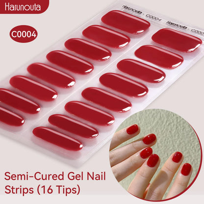 Harunouta Gold Foil Semi-Cured Gel Nail Stickers Adhesive Waterproof Long Lasting Full Cover Gel Nail Stickers UV Lamp Needed